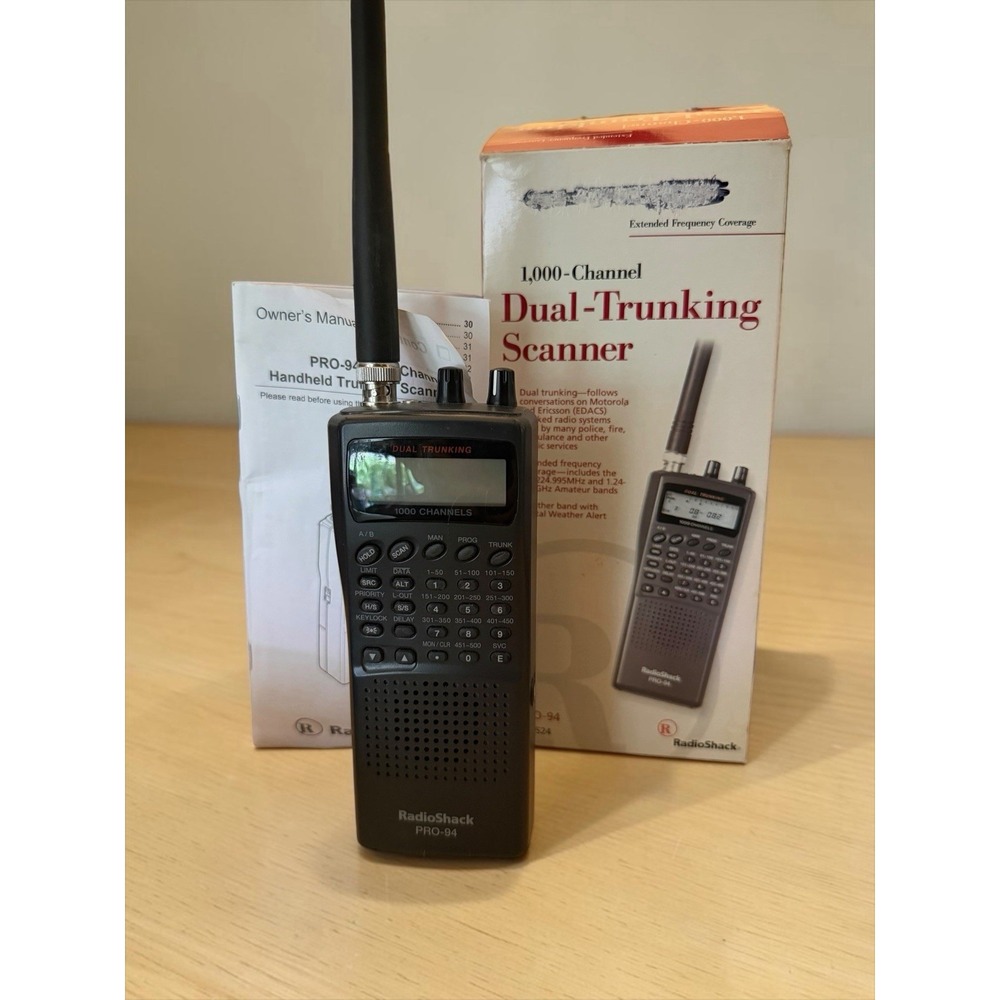 RadioShack PRO-94 1000 Channel Dual Trunking Scanner 20-524 Box Manual Tested